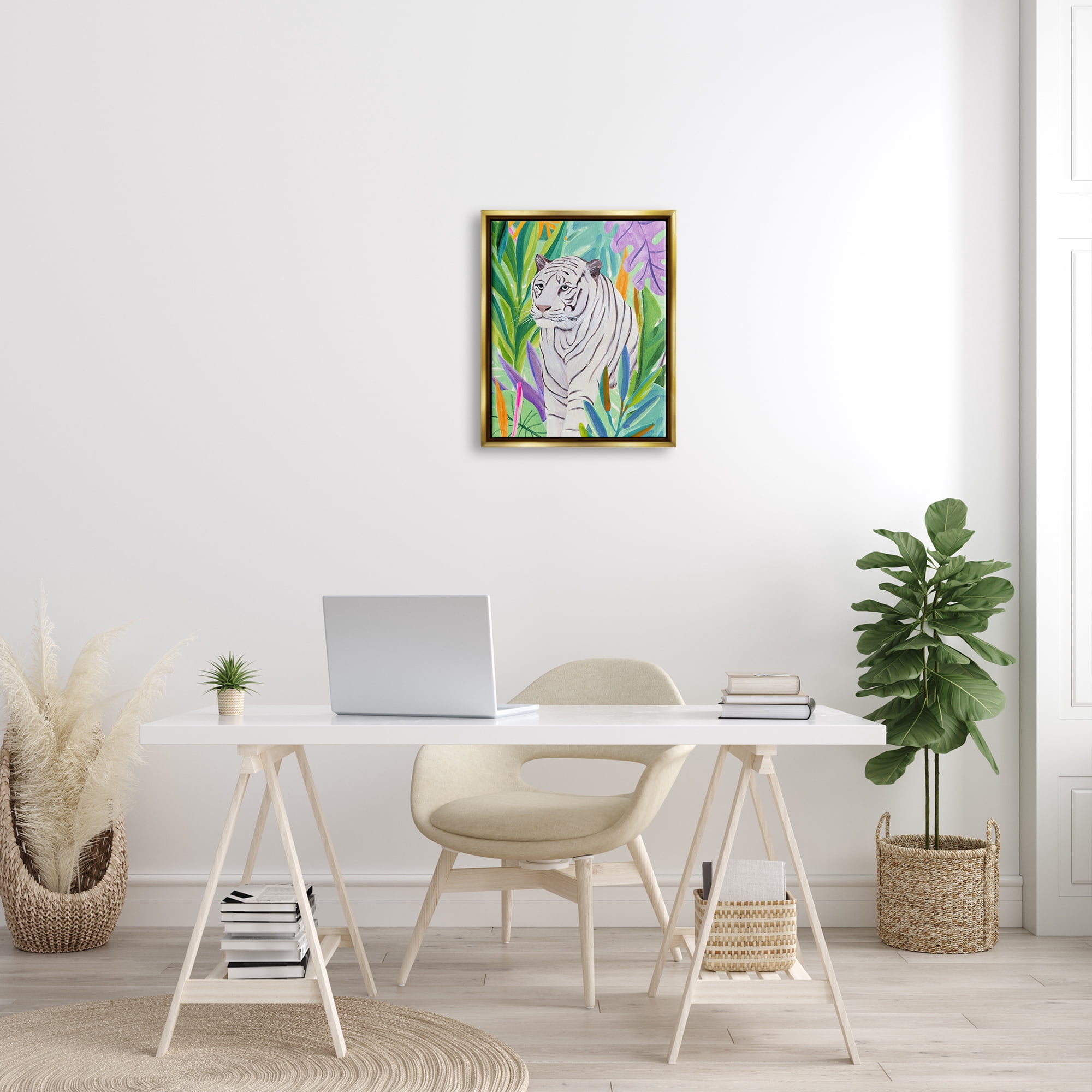 Stupell Bold Botanical Tiger Leaves Animals & Insects Painting Gold Floater Framed Art Print Wall Art