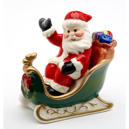 10582 Santa Claus Sleigh Ride Salt Pepper Shaker Set Christmas Party Kitchen 