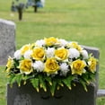thumbnail image 3 of Sympathy Silks Artificial Cemetery Flowers - Realistic - Outdoor Grave Decorations - Non-Bleed Colors, and Easy Fit - Yellow Open Rose with White Mum Saddle for Headstone, 3 of 7