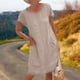 thumbnail image 4 of Vestido Vestido informal de mujer con cuello redondo de lino y algodón de gran tamaño para uso diario (Caqui S) Cgtredaw Caqui T S para Mujer, 4 of 6