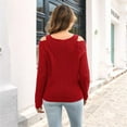 thumbnail image 5 of Women'S Casual V Neck Long Sleeve Chunky Knit Off Shoulder Pullover Tops Red S, 5 of 6