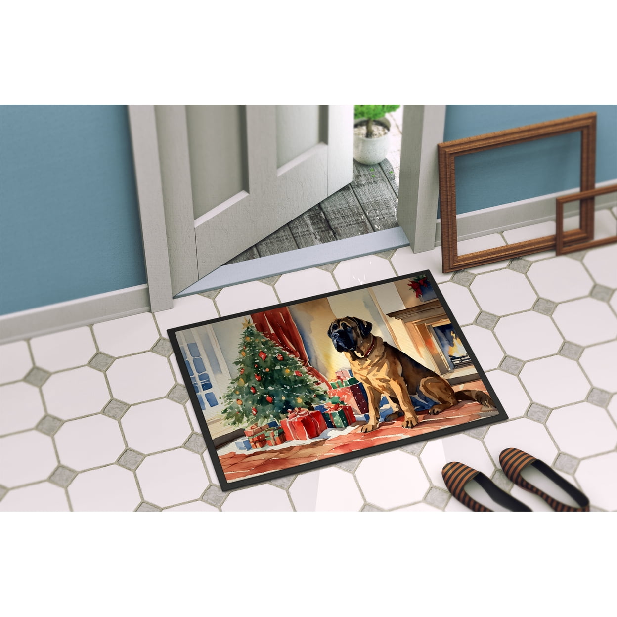 Carolines Treasures DAC2704MAT 18 x 27 in. Mastiff Cozy Christmas Doormat