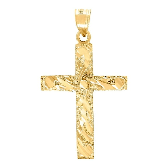 10k Yellow Gold Mens Women Textured Cross Religious Charm Pendant 35.4x20.50mm Wide Necklace for Men