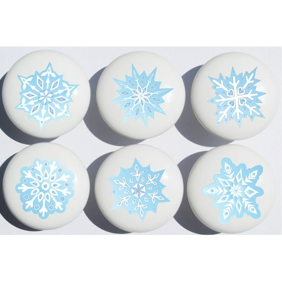 Presto Chango Decor Hand-painted Blue Snow Flakes Mushroom Knob (Set of 6)