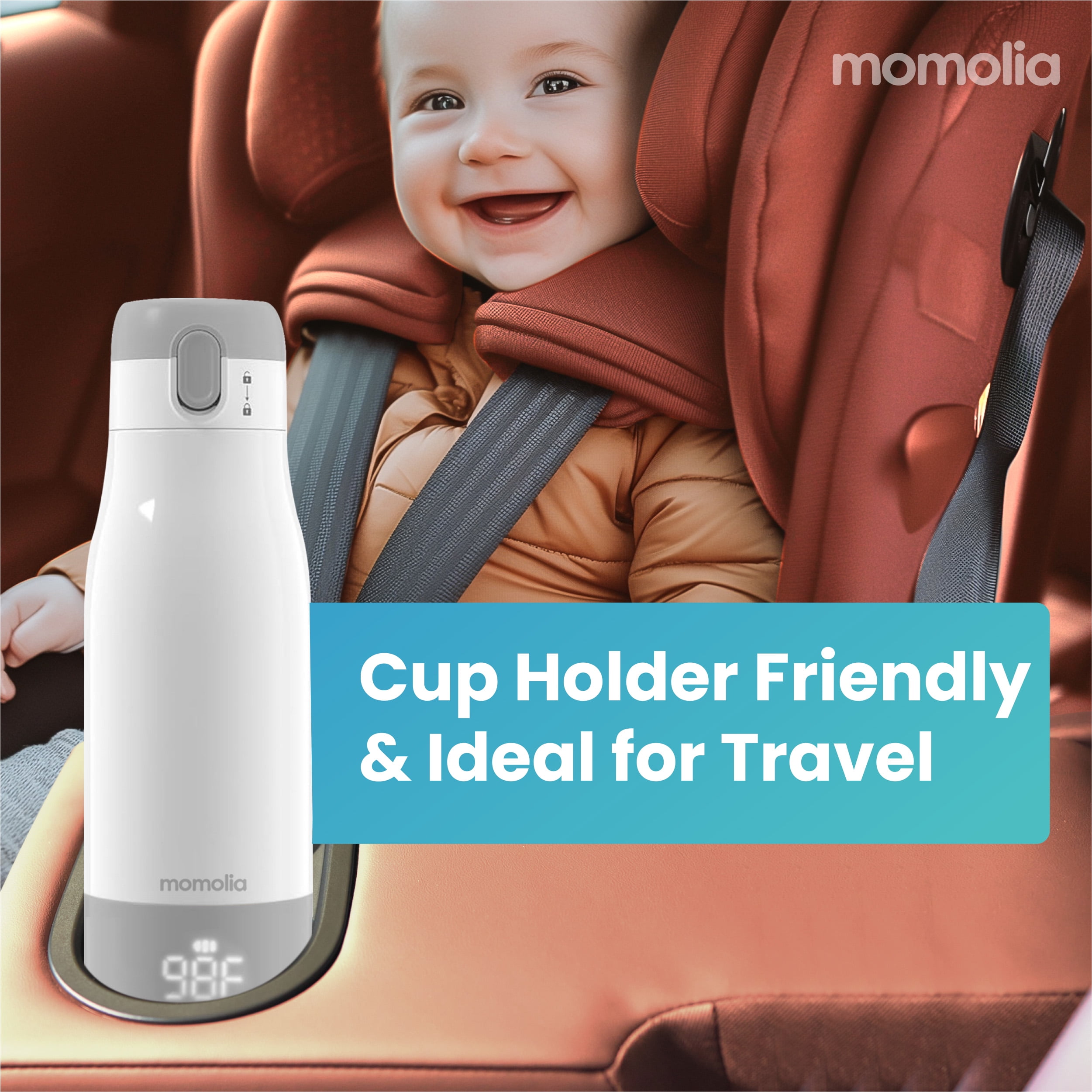 Portable Milk Warmer for Travel, Bottle Warmer for Breastmilk and Formula, Milk Warmer On-The-Go, Large Capacity 12 oz. with LED Temp Control, Wireless for Bottle Feeding (Grey)