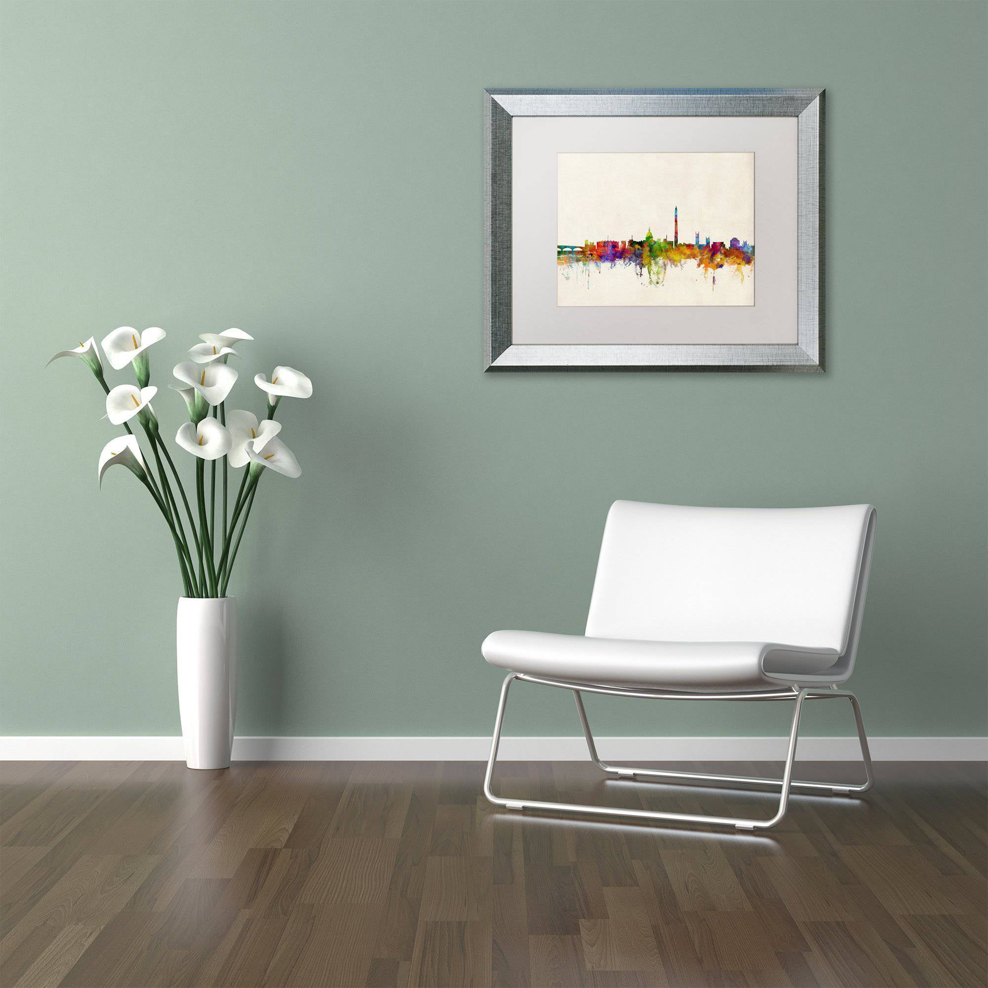 Trademark Fine Art "Washington DC Skyline" Canvas Art by Michael Tompsett White Matte, Silver Frame