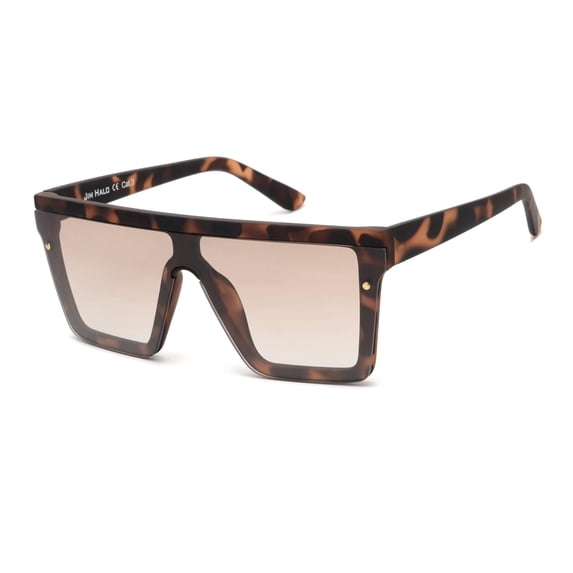 JIM HALO Flat Top Shield Sunglasses Square Mirror Rimless Glasses for Women Men (Matte Leopard Frame / Gradient Brown Lens)
