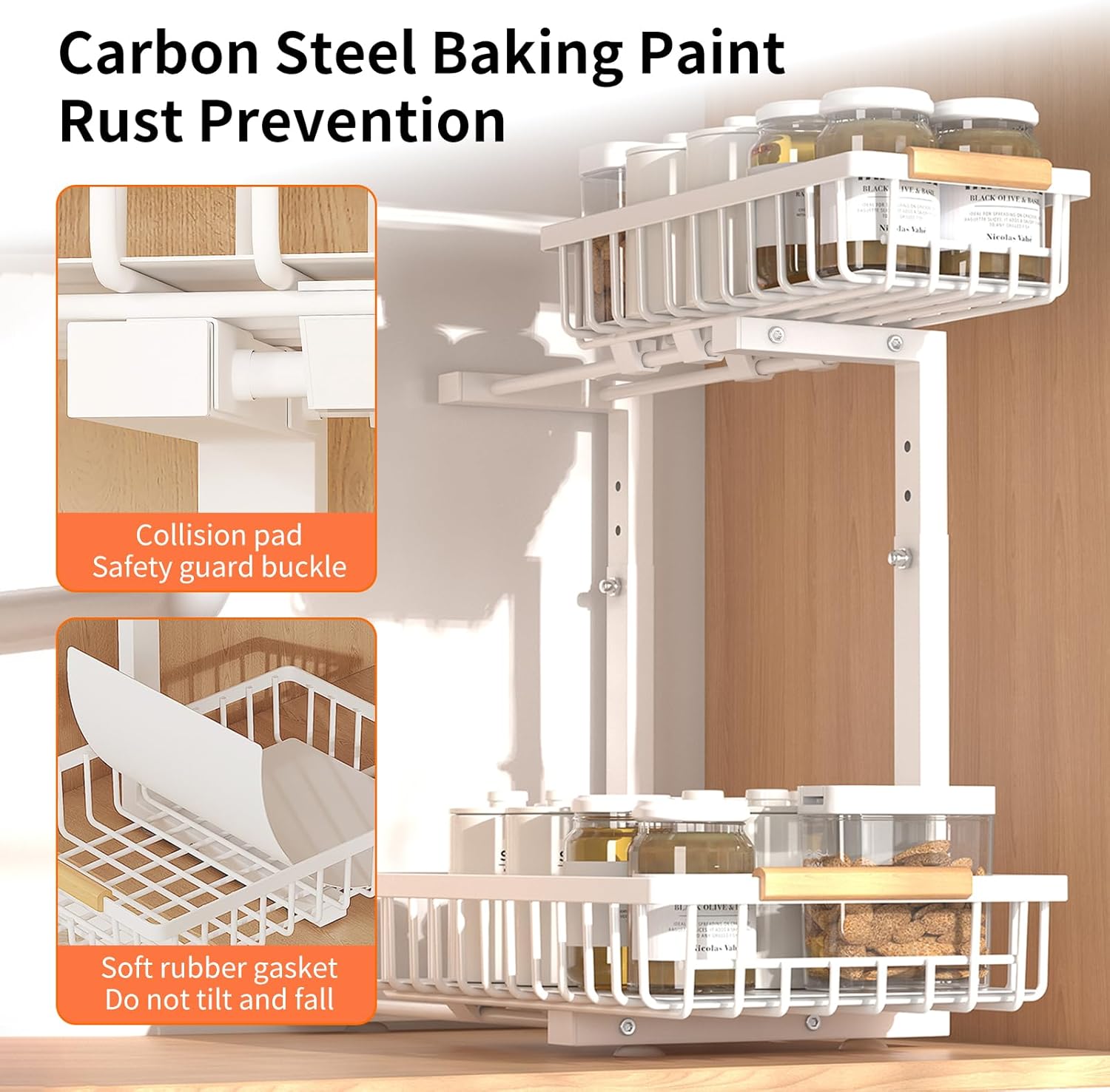 Under Sink Organizer, 2 Pack Under Sink Organizers and Storage, 2-Tier Pull Out Under Cabinet Organizer Storage Shelf, Metal Frame, Height Adjustable Rack for Bathroom Kitchen Pantry