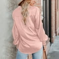 thumbnail image 6 of Womens Button Down V Neck Denim Shirts Long Sleeve Blouse Roll Up Cuffed Sleeve Casual Work Plain Tops with Pockets, 6 of 9