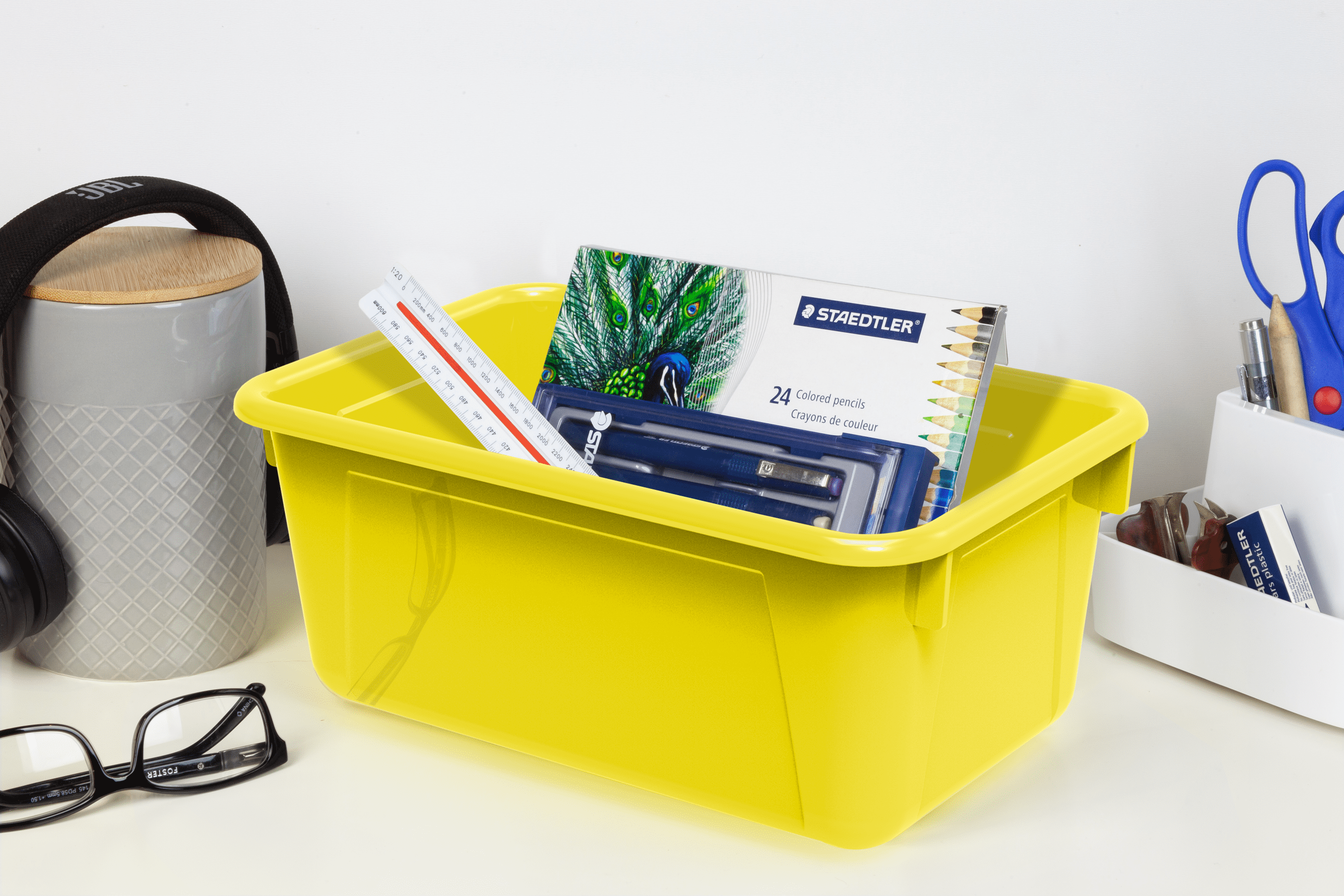 Storex Plastic Cubby Bin, Craft and Supply Storage for Kids, Yellow, 5-Pack