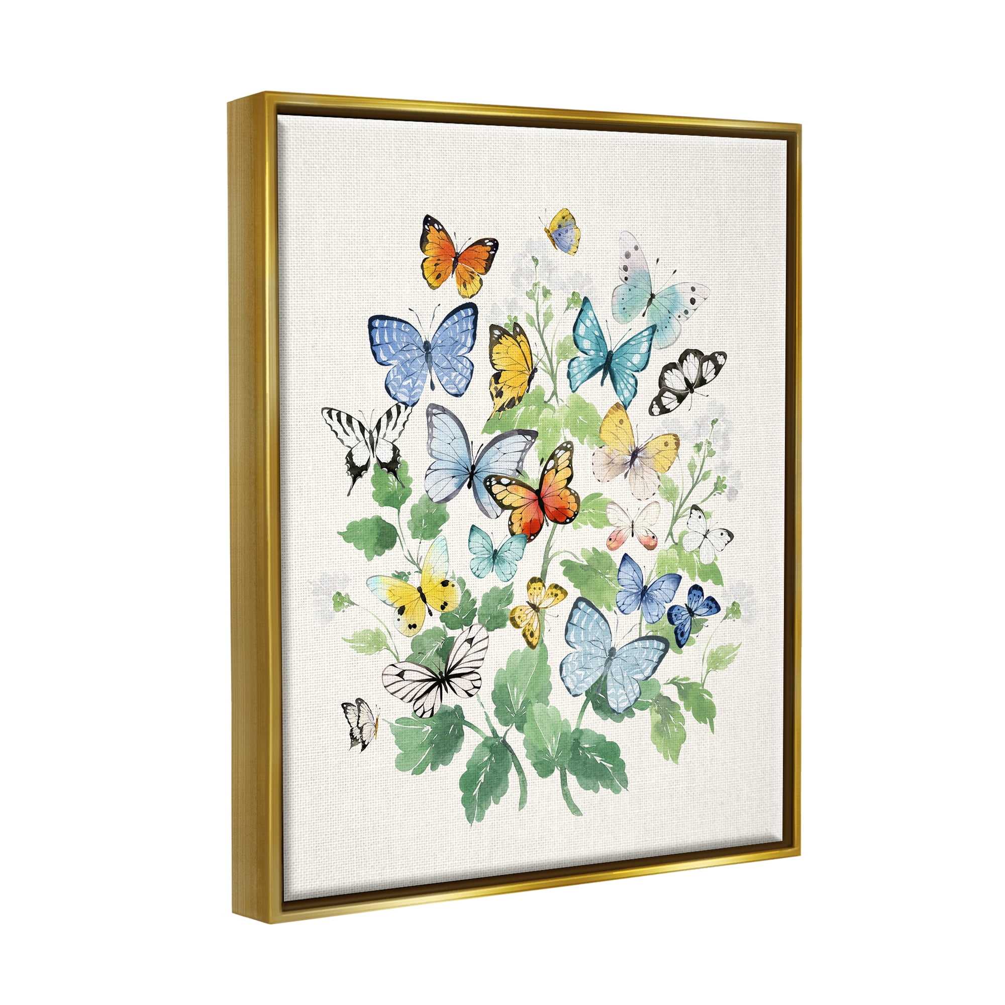 Stupell Industries Butterflies & Spring Florals Animals & Insects Painting Gold Floater Framed Art Print Wall Art, 25 x 31