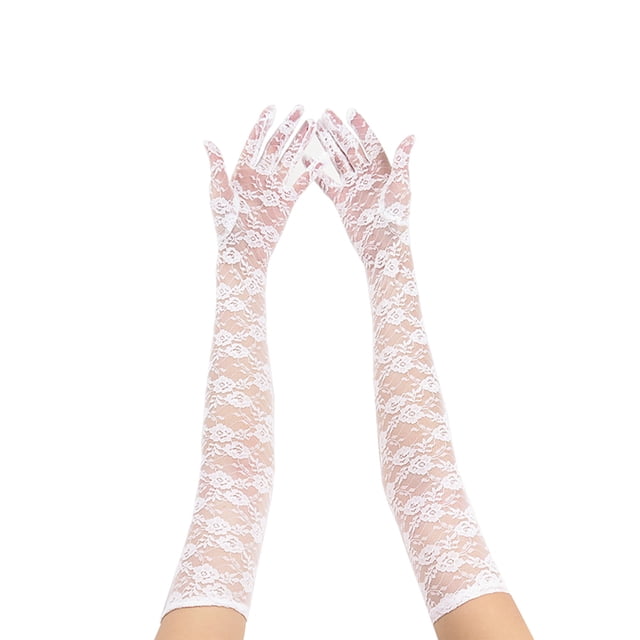Guardurnaity 2 piezas de guantes de encaje para mujer, etiqueta de manga larga, redes de red, malla para novia, mujer, mitones de boda, vestido elegante, Accesorios de disfraces Blanco Guardurnaity AP014081-01