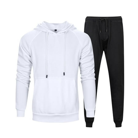 guisaled Men s Tracksuits Solid Color Workout Athletic Jogging Sweatsuit 2 Piece Casual Long Sleeve Hoodie Sweatpant Set