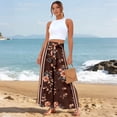 thumbnail image 4 of Women Summer Beach Vacation Pants High Waisted Wide Leg Pants Printed Loose Flowy Casual Palazzo Lounge Trousers Coffee 2XL, 4 of 5