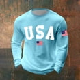 thumbnail image 2 of Wuxian Graphic Tshirts For Men Independence Day Long Sleeve T Shirt Summer Blouse Crew Neck USA Years Letter Striped Stars Print Celebrate America'S 250Th Anniversary Top Tees ,Sky Blue,XL, 2 of 3