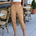 thumbnail image 6 of Ynynloco Womens High Waisted Cropped Capri Pants High Waisted Button Up Stretchy Straight Pants Trousers with Pockets, 6 of 9