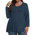 thumbnail image 2 of TQWQT Plus Size Womens Tops Cute Women's Plus Size Tunic Tops V Neck Solid Color Long Sleeve Tops Dressy Casual Tee Shirts Plus Size Womens Clothes Navy 2XL, 2 of 6