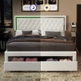 thumbnail image 2 of Merluxy Bed Frame with LED Lights&Storage Drawers, Velvet Upholstered Platform Bed, No Box Spring Needed,Queen,White, 2 of 8