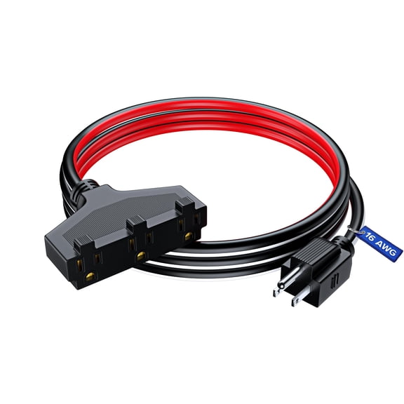 Extension Cord 3 ft, SJTW Extension Cord with Multiple Outlets, 16 Gauge (Black, White and Red) ETL Listed