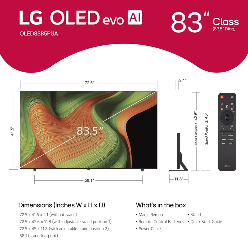 LG 83" OLED B5 Series 4K UHD OLED AI Smart webOS 25 TV, OLED83B5PUA gallery view