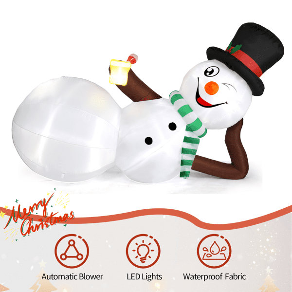 Alvantor 9.8 ft Christmas Inflatable Snowman with 5 Built-In LED Lights, Lying Yard Decoration, Multicolor