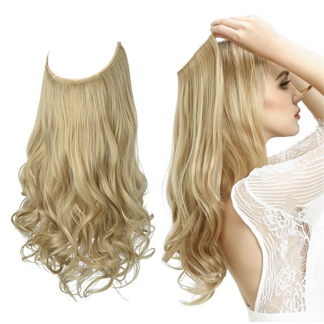 Hair Extensions Secret Hidden Wire In Real Long Thick Straight Curly Headband For Women,Yellow Pullover Toupee