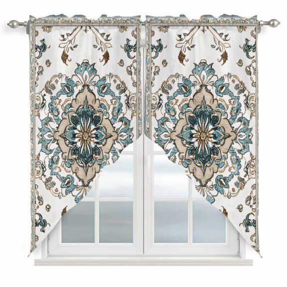 Swag Valance Curtains for Windows, Rustic Boho Light Filtering Kitchen Curtains with Rod Pocket, Southwest Aztec Abstract Pattern Aesthetic Window Treatment Valances for Living Room, 36x63 - 2 PCS