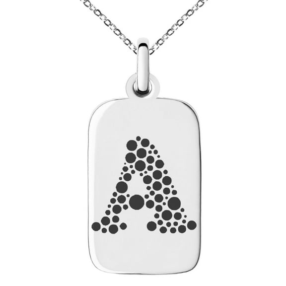 Stainless Steel Letter A Initial Dotted Monogram Engraved Small Rectangle Dog Tag Charm Pendant Necklace