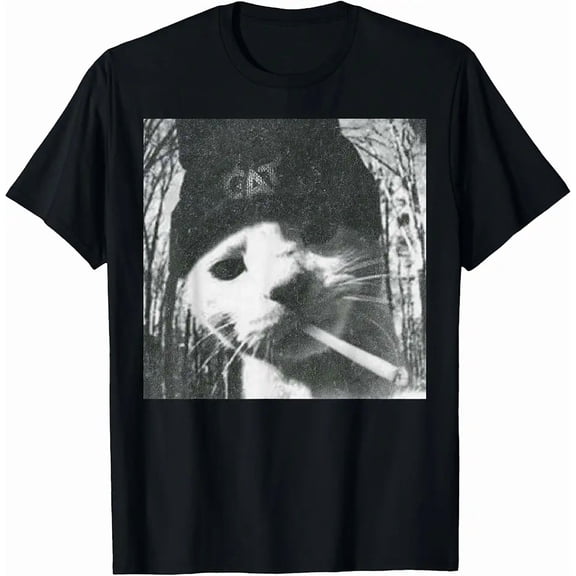 Unisex Retro Distressed Smoking Cat Meme Graphic T-Shirt