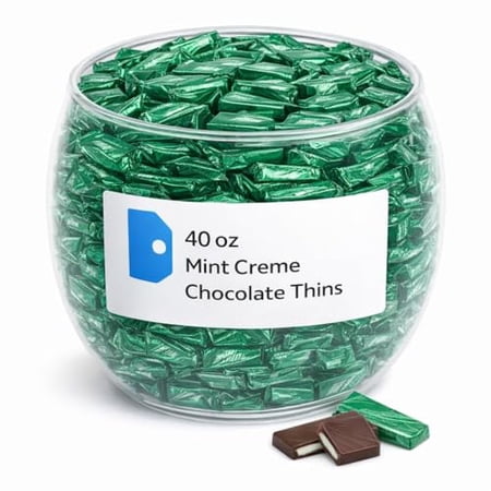 Mint Chocolate Thins Bulk Candy Tub, Over 1.5 LB, 240 Individually Wrapped Pieces for Parties and Events 090215