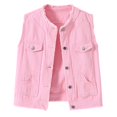 thumbnail image 2 of RoamHome Women's Sleeveless Denim Vest Crew Neck Raw Hem Multi - Pocket Button Front Casual Jean Vest for Spring Summer Autumn Daily Wear, 2 of 9