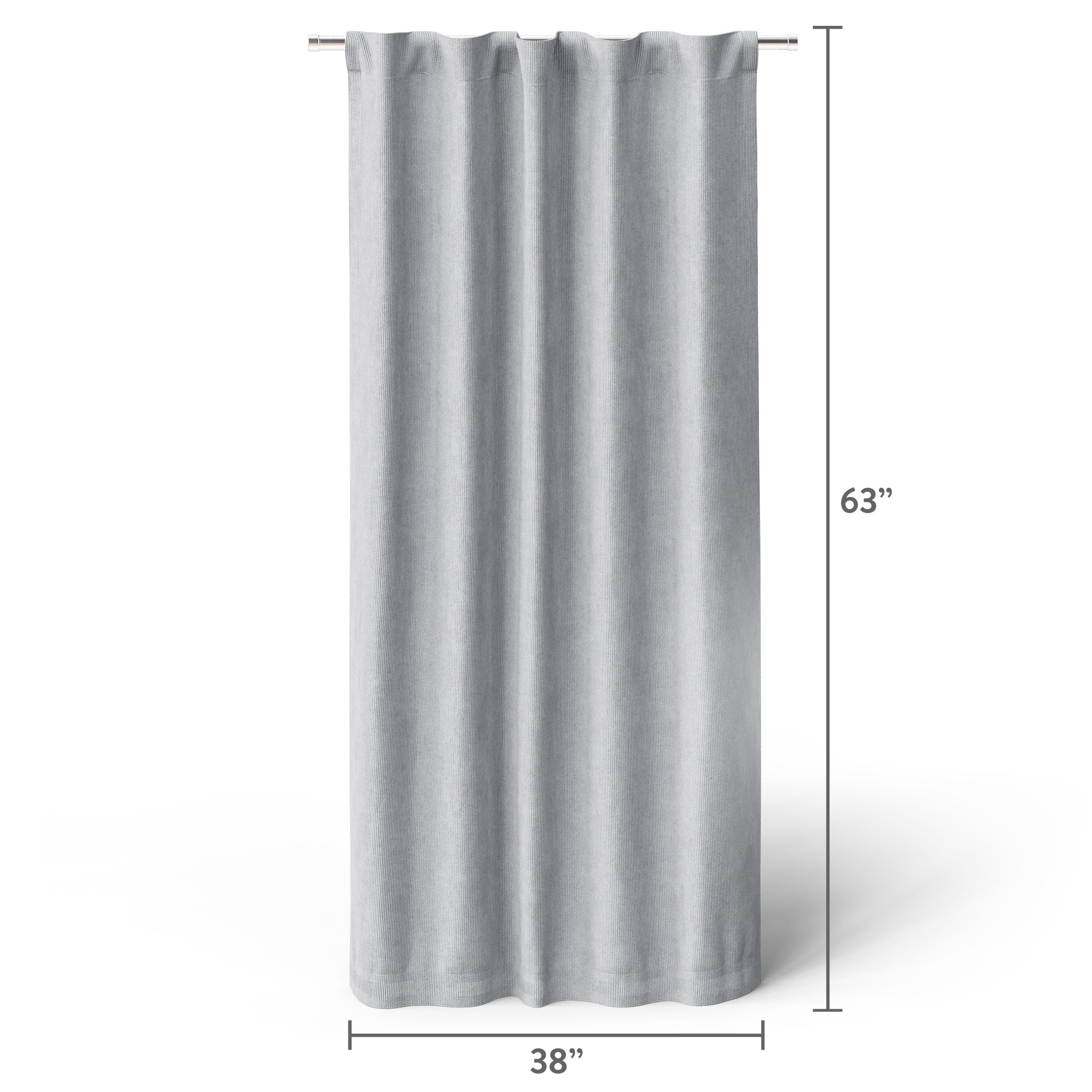 Mainstays Kids Soft Silver Solid Ribbed Corduroy Blackout Rod Pocket with Back Tabs Single Curtain Panel, Set of 1, 38" W x 63" L