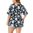 thumbnail image 3 of Agnes Orinda Women's Plus Size V Neck Floral Ruffle Sleeves Summer Babydoll Blouses 3X Navy Blue, 3 of 6