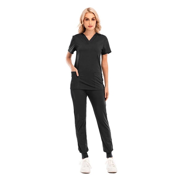 Conjunto de Uniformes de Enfermería con 2, Ropa de Uniformes de SPA, de Moda Delgada Transpirable, Cómoda Camisa de Manga Corta para , NEGRO, M Fernando Pantalones superiores
