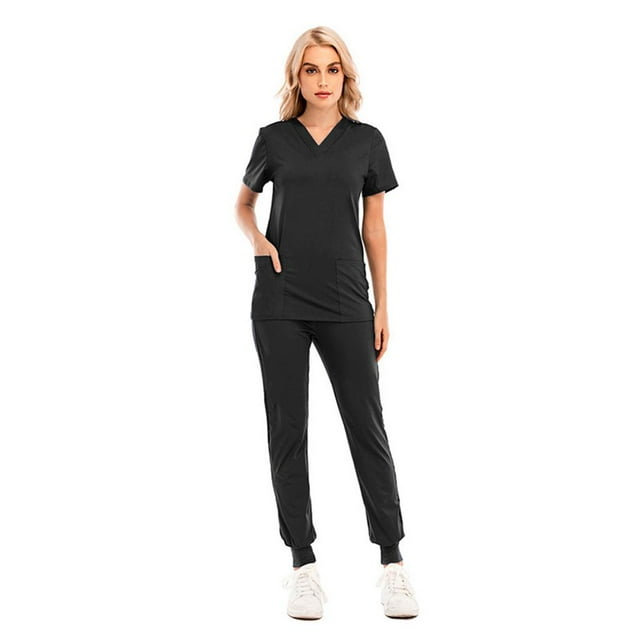 Conjunto de Uniformes de Enfermería con 2, Ropa de Uniformes de SPA, de Moda Delgada Transpirable, Cómoda Camisa de Manga Corta para , NEGRO, M Fernando Pantalones superiores