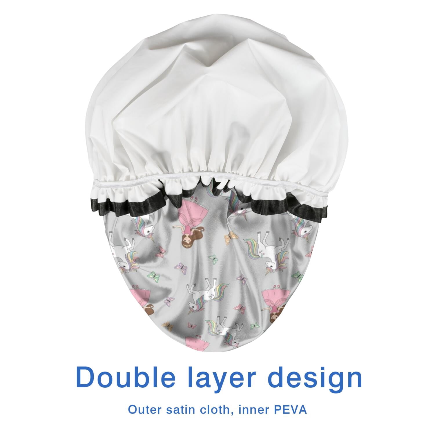 Shower Caps,Princess Unicorn Butterfly Pattern Waterproof Shower Cap for Women 4 Pieces,Double Reusable Hair Cover for Shower PEVA Elastic Stretch Hem