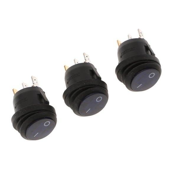 3 pieces Waterproof Round Illuminated Rocker Switch, OFF Action, Blue LED ,