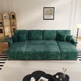 thumbnail image 2 of Aukfa 111" U shape Sectional Couch Convertible Sofa Bed with USB &Cupholders, Hide Desktop, 4 Pillows, Pull out Bed&Storage Chaise, Corduroy, Green, 2 of 8