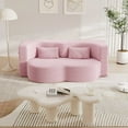 thumbnail image 2 of Convertible Futon Sofa Bed,Modern Floor Sofa with 2 Pillows,Teddy Fabric Foam-Filled Sleeper Sofa Bed,15" Full Size Folding Mattress for Living Room,Guest Bed,Playroom,Pink, 2 of 9