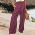 thumbnail image 2 of RPVATI Women High Waist Casual Pants Elastic Wide Leg Summer Beach Palazzo Trousers with Pockets Lightweight Comfy Wine S, 2 of 5