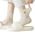 thumbnail image 3 of 3-Pack Women's Crew Socks with Ruffle Lettuce Edge Trim and Delicate Embroidered Detail, Beige, 3 of 4
