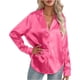thumbnail image 3 of Camisas de manga larga para mujer, blusas de satén con botones, camisas casuales de oficina de negocios, cuello de solapa, blusas de seda con bolsillo, 3 of 5