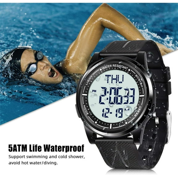 - Digital Watch with Dual , Stopwatch & Countdown, Waterproof for Men Women