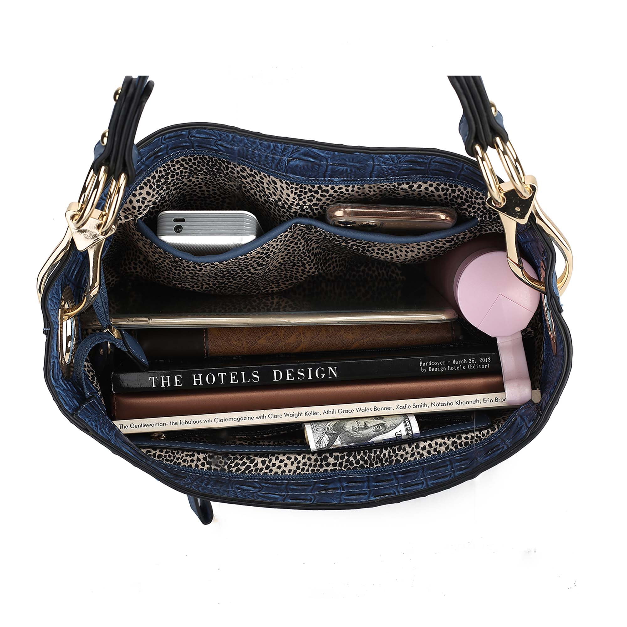 MKF Collection Wandy Women's Hobo Bag Set with Wristlet Wallet, Vegan Leather Croco Shoulder Bag 2Pcs by Mia K - Blue