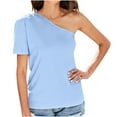 thumbnail image 2 of Mefallenssiah Women Solid Color Spring/Summer Slanted Shoulder Irregular T-Shirt top, 2 of 6