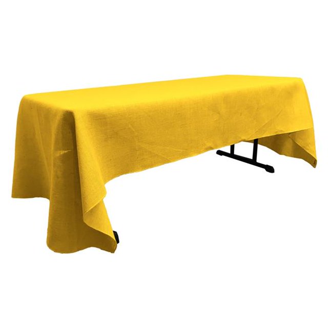 LA Linen TCBurlap60x126-Yellow Rectangular Dyed Natural Burlap Tablecloth, Yellow - 60 x 126 in.