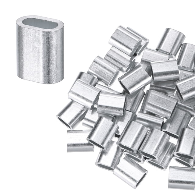 Uxcell 100-Pack Aluminum Crimping Loop Sleeves, 4mm 1/6 Single Round Barrel Wire Rope Sleeves
