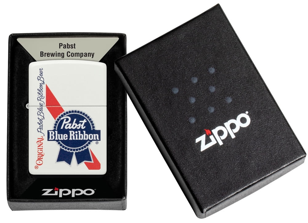 Zippo 48746 Pabst Blue Ribbon Design White Matte Windproof Lighter