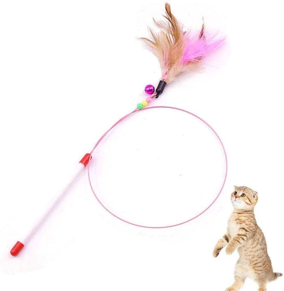 Funny Pet Cat Kitten Teaser Stick Wire Chaser Wand Feather Plush Interactive Toy 