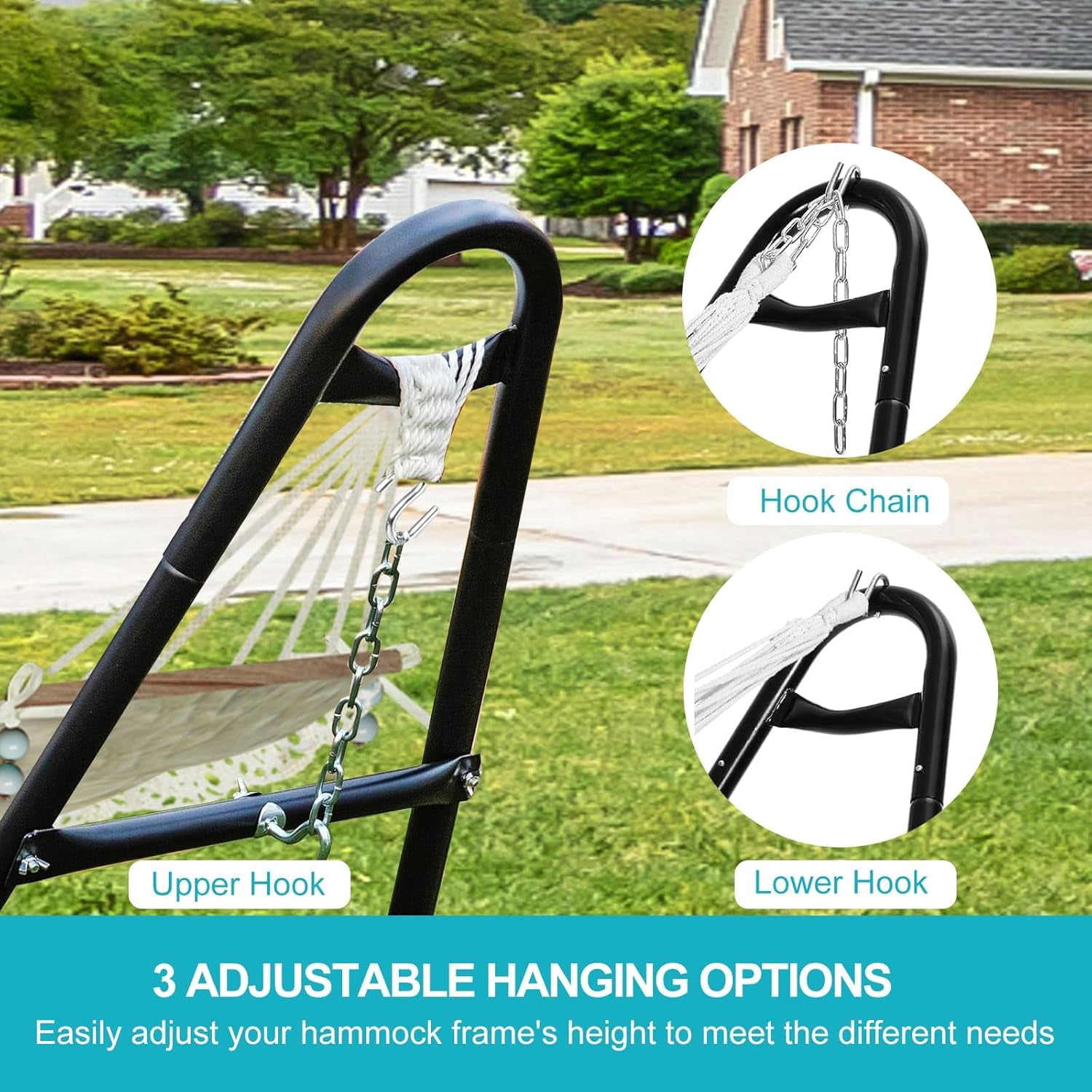 IdealHouse Heavy Duty Hammock Stand for 2 People, Adjustable Outdoor Stand for 9-14Ft Metal Hammocks, Portable Steel Frame for Outdoor Balconies, Porches, Patios, Decks and Backyards